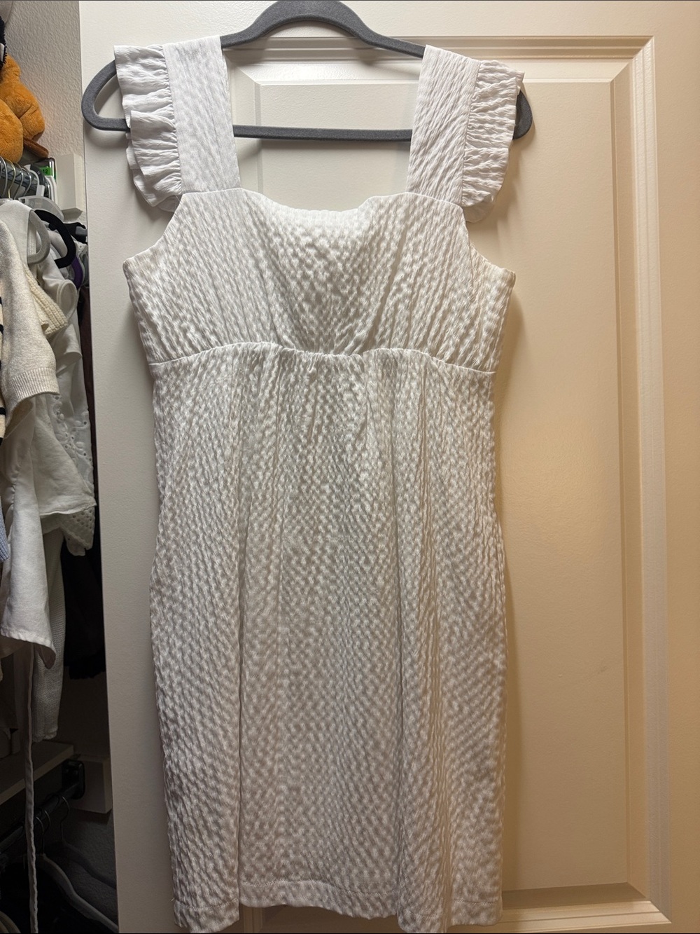 White Textured Ruffled Strap Sundress